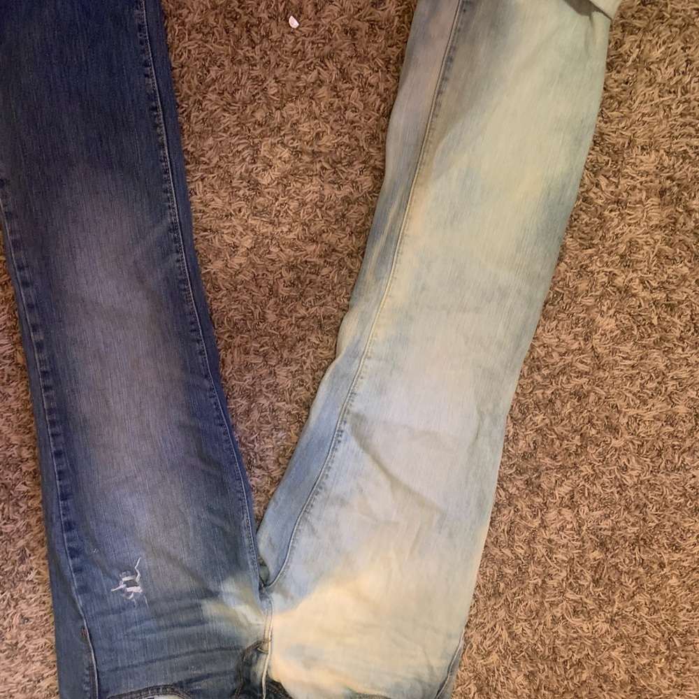 Low rise two tone jeans
